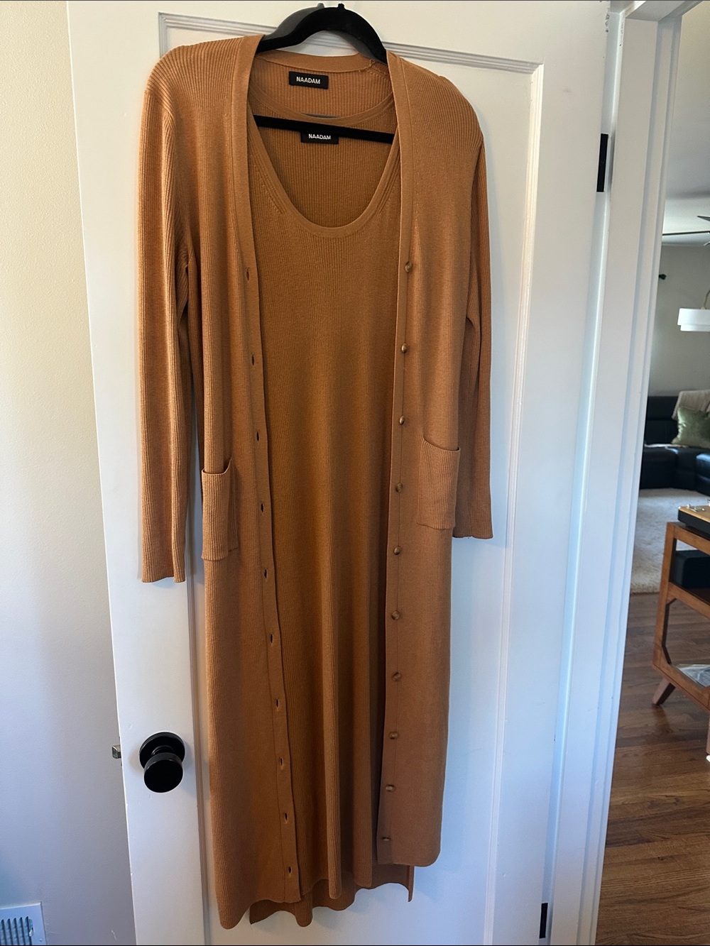 NAADAM Camel Long Ribbed Button-Front Dress - Picture 4 of 5
